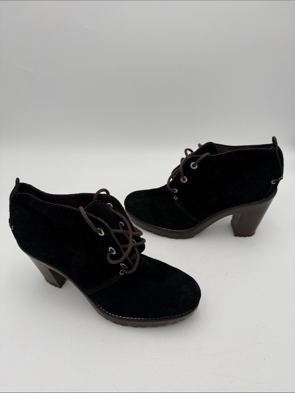 Sperry Black Suede Lace-Up Heeled Ankle Booties women 10M casual Y2K retro goth